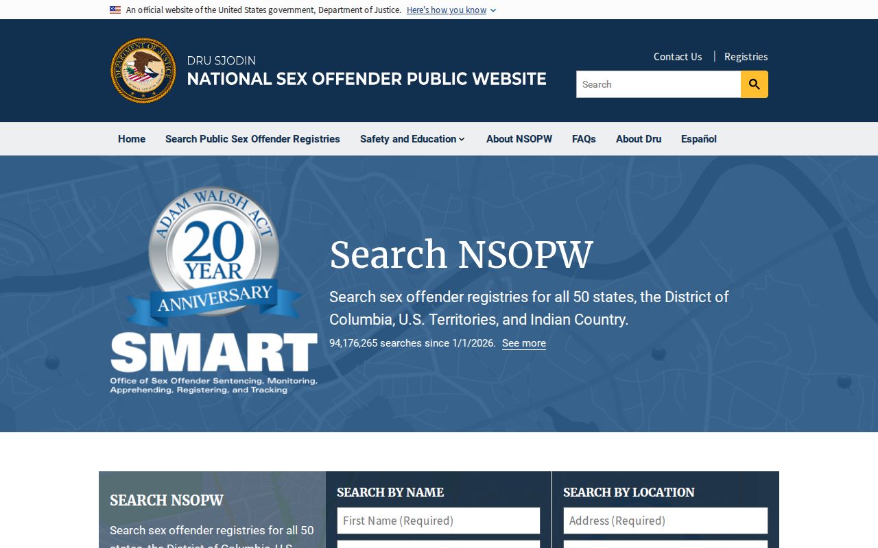 Official national registry search distinct from Nelson County arrest records