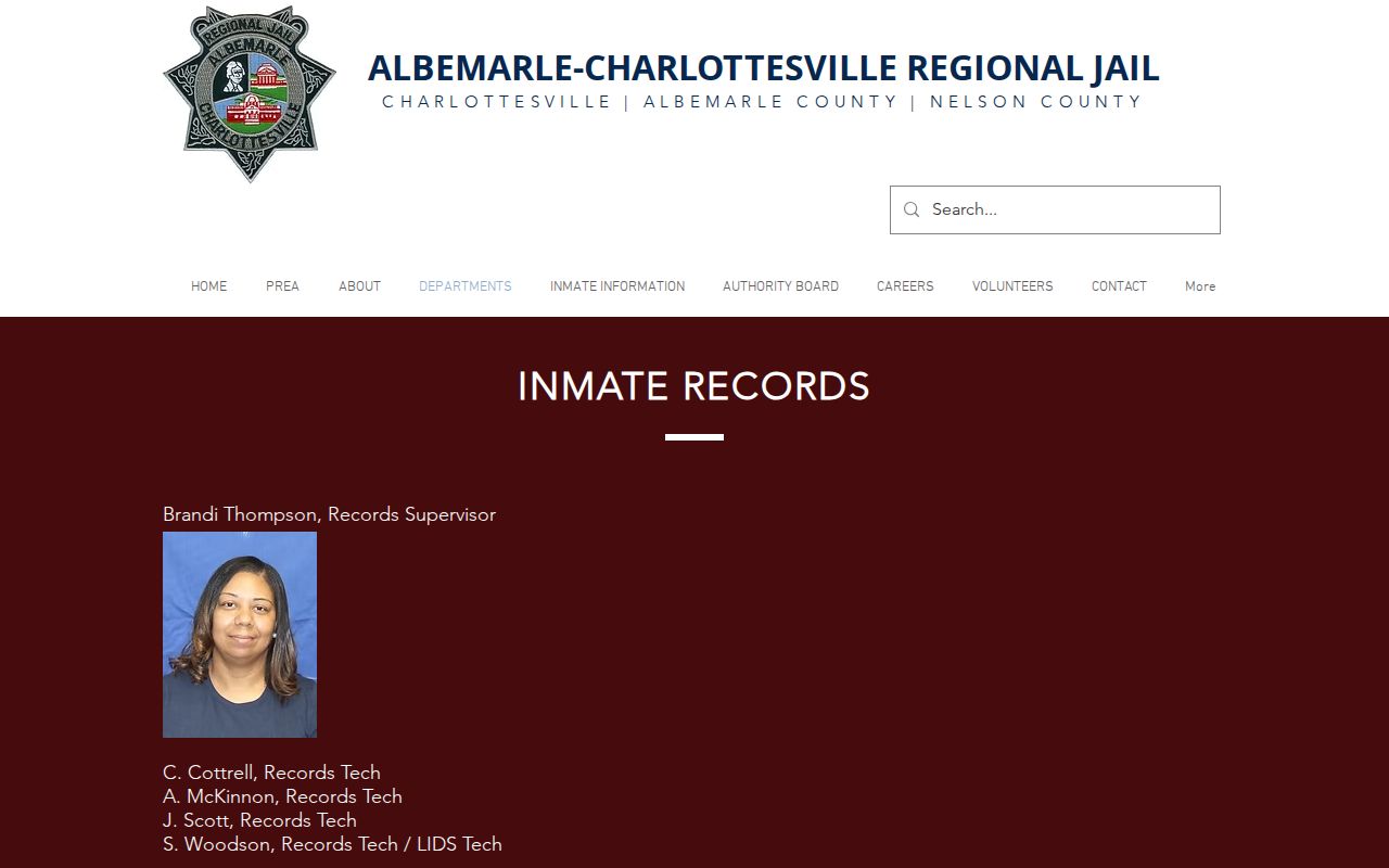 ACRJ Records Department information for Nelson County arrest bookings