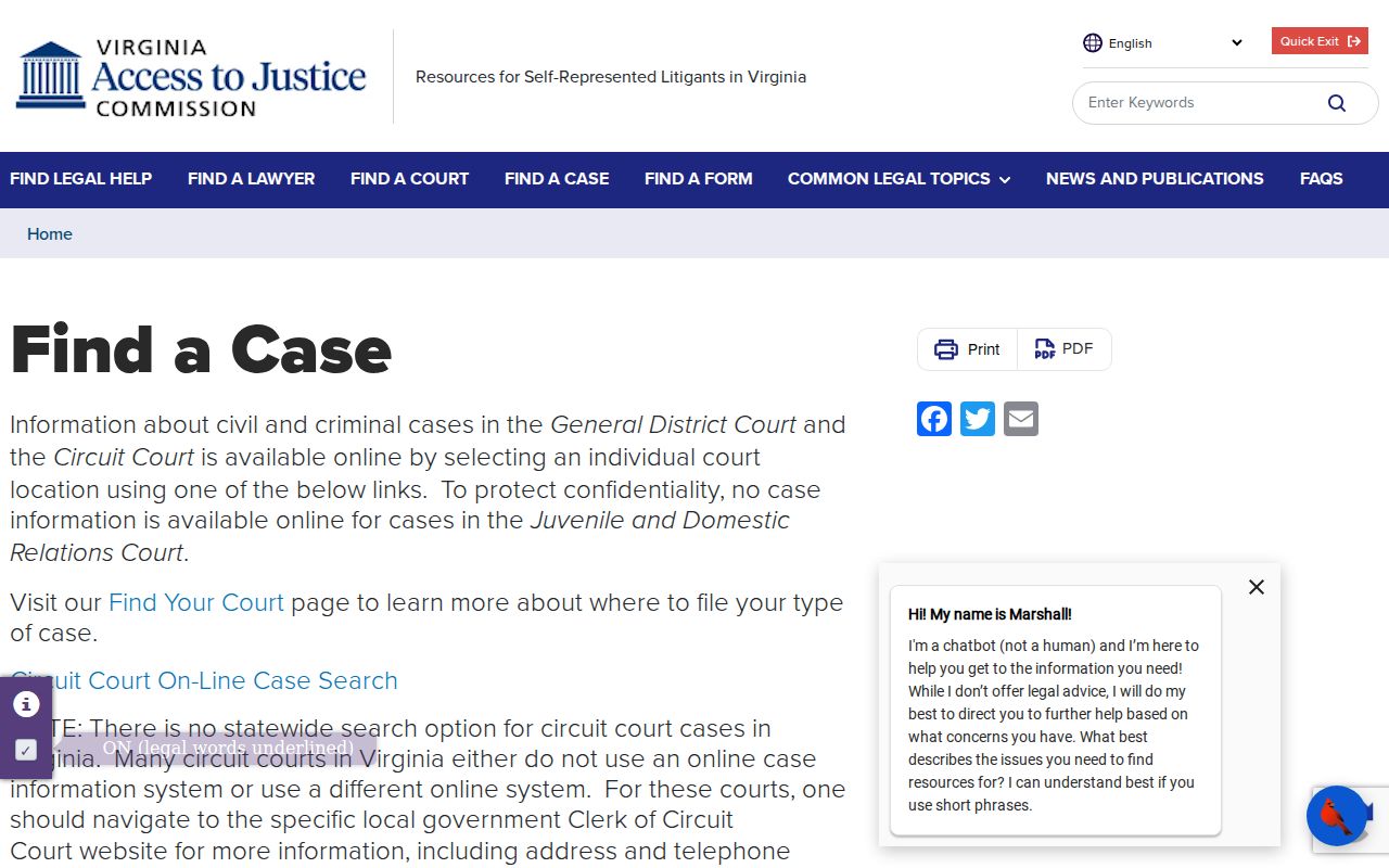 Nelson County criminal court case coverage warning from Virginia Judiciary