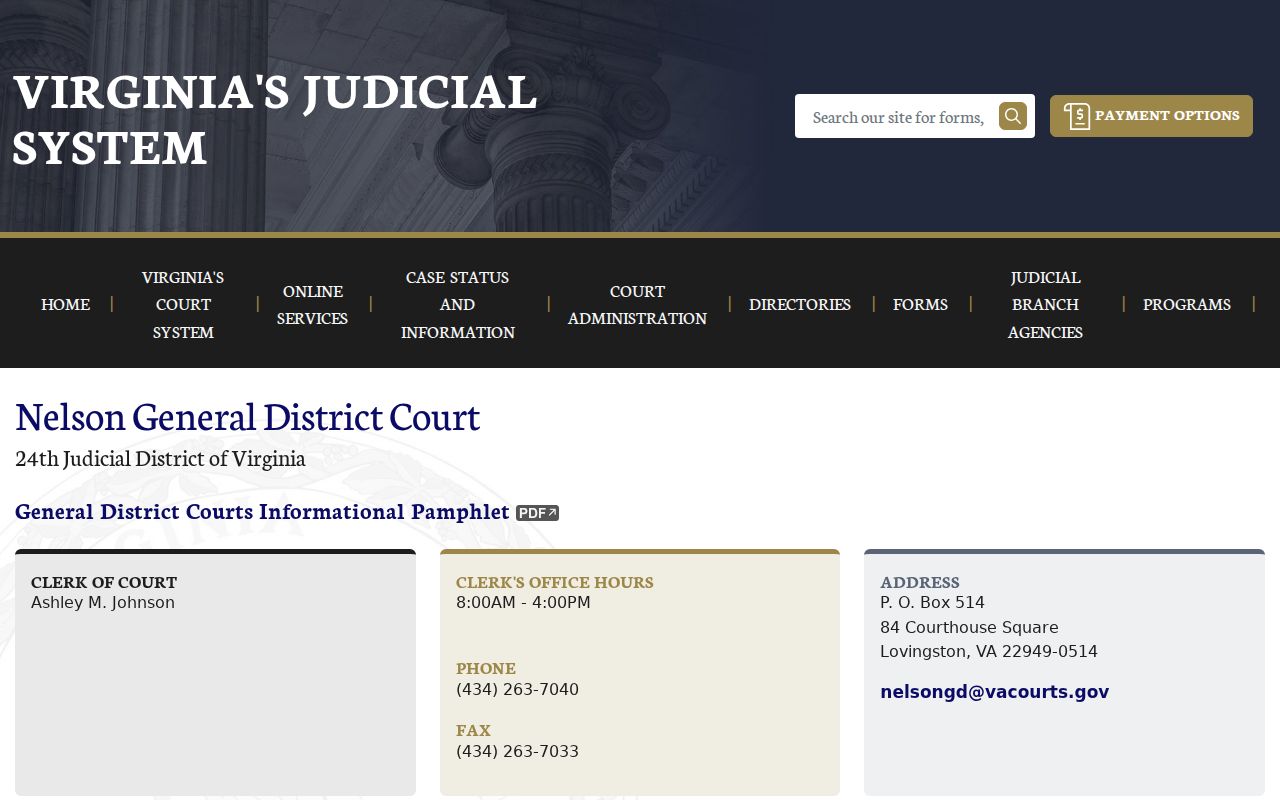 Nelson County criminal court Wednesday calendar and clerk contacts