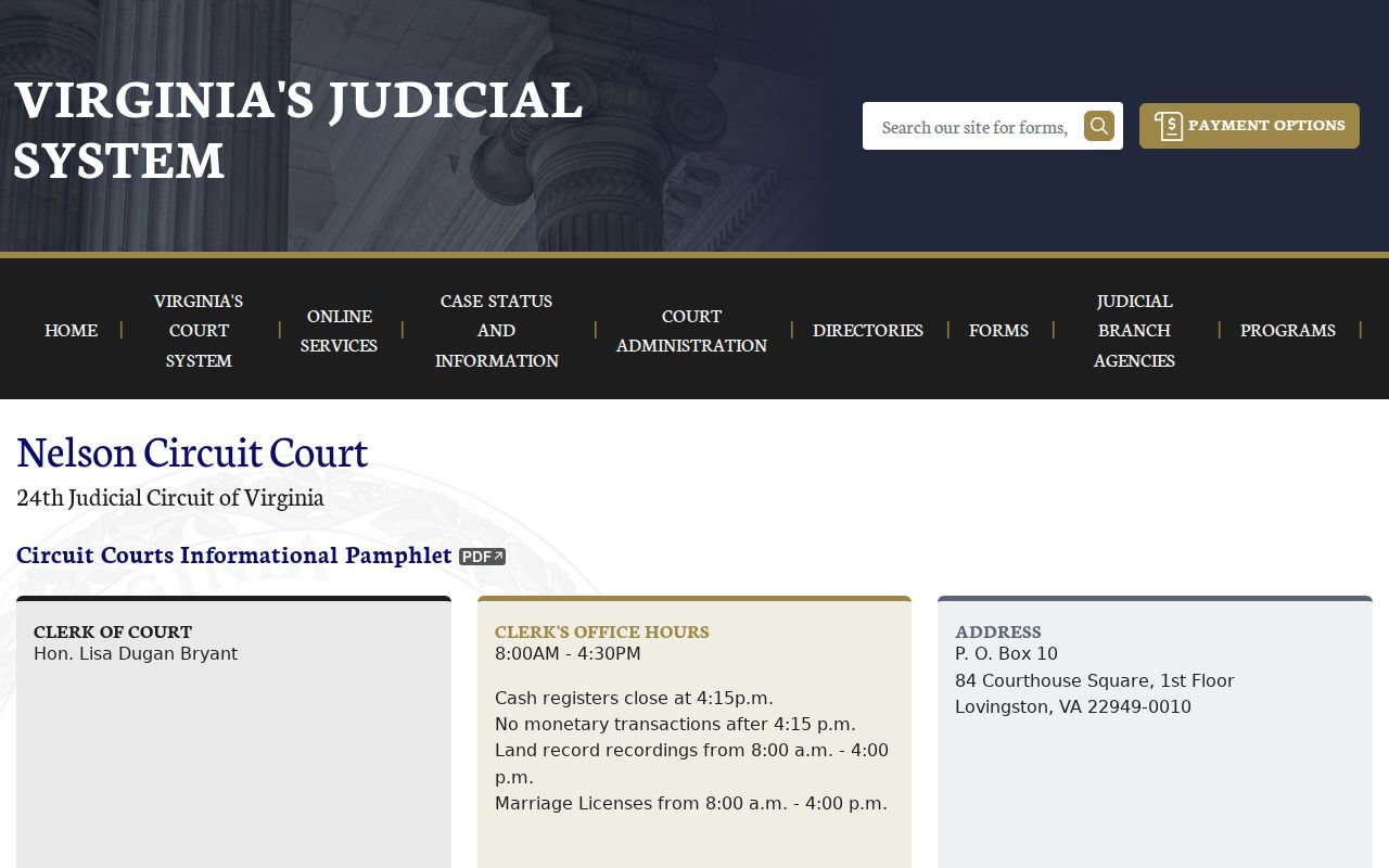 Nelson County criminal court case information on the Circuit Court page