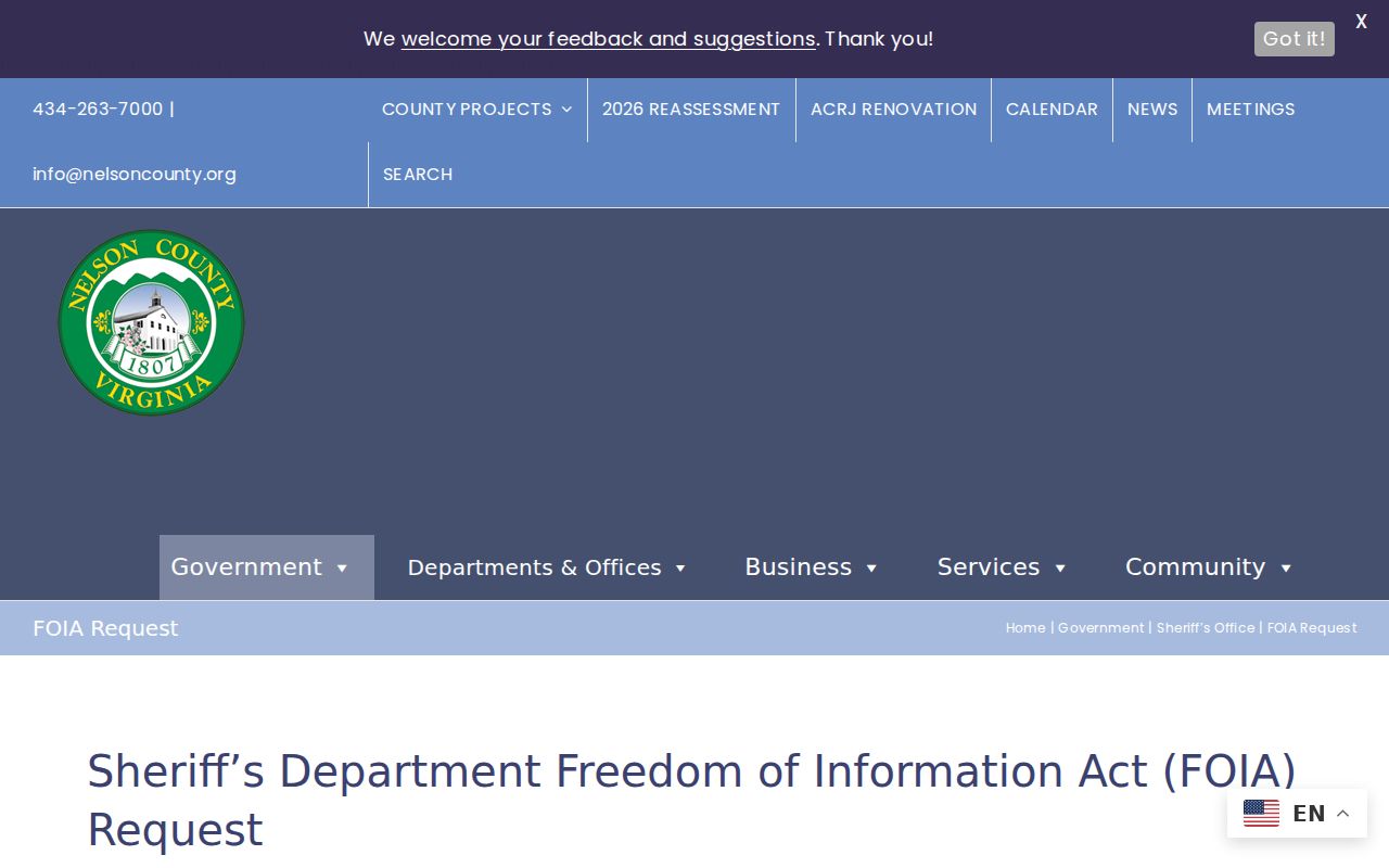 Nelson County criminal record sheriff FOIA request form