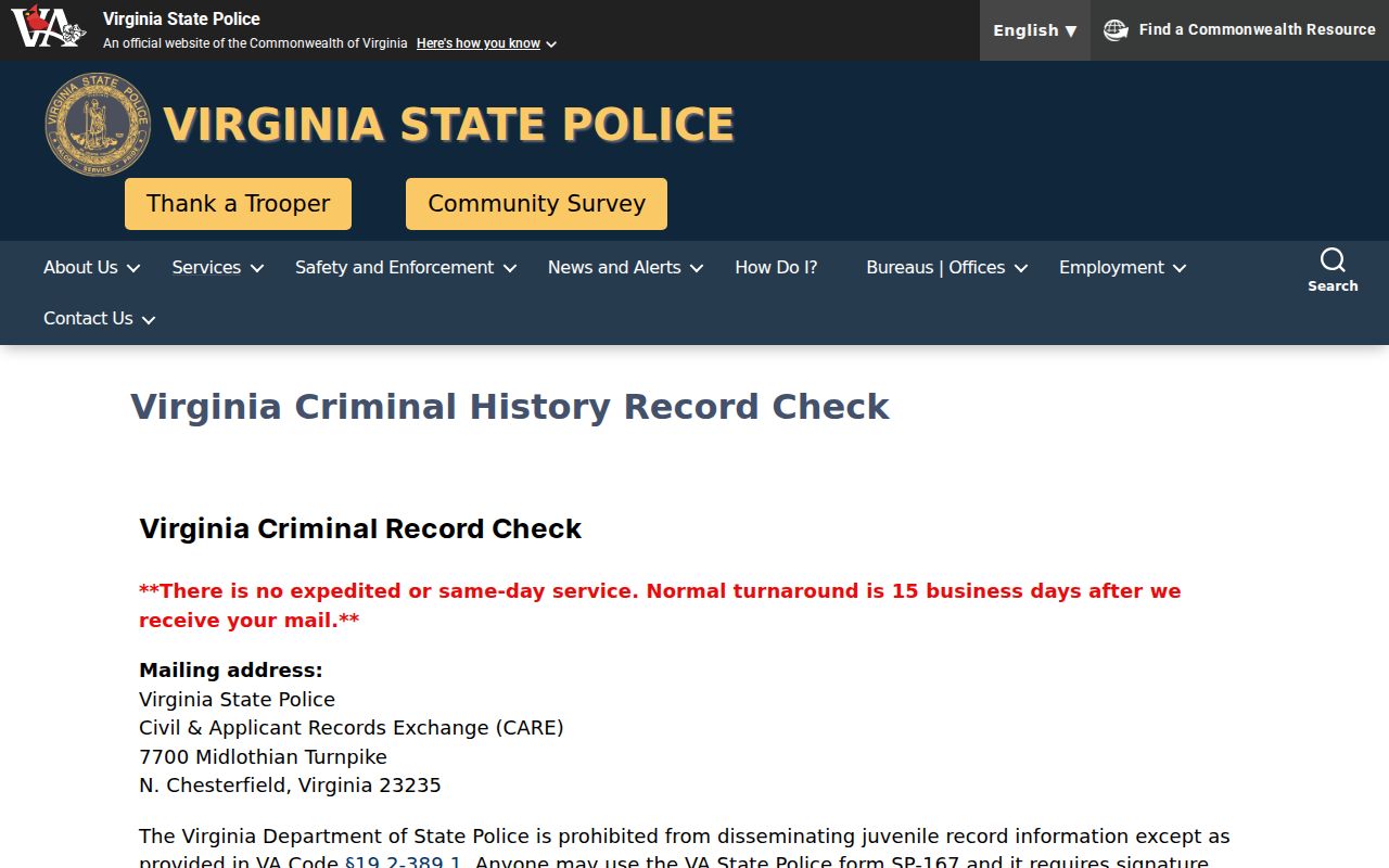 Nelson County criminal history SP-167 instructions